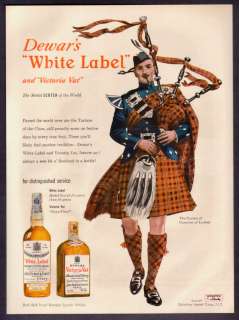 1950 Cameron of Lochiel Bagpipes Dewars Scotch print ad  
