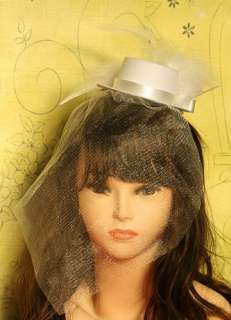   fascinator bridal white mini top hat veil feathers burlesque party