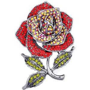  Ruby Red Rose Flower Austrian Crystal Pin Brooch Jewelry