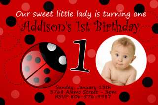 LADY BUG BIRTHDAY PARTY INVITATION 1ST p1 red LADYBUG CUSTOMIZABLE 