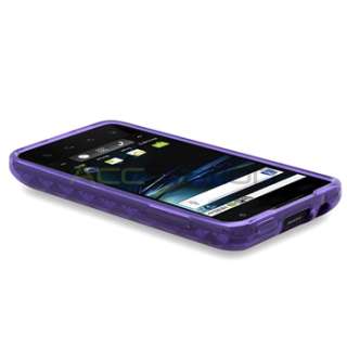 For LG T Mobile G2X Clear Purple Rubber Silicone TPU Skin Case+Privacy 