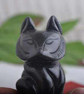 Obsidian Carving Fox Gemstone Crystal Figurine 3  