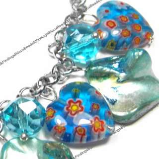   Chip Heart Shape Millefiori Glass Bead Fashion Charm Bracelet 2203137