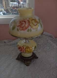 Vintage Victorian Style Glass Globe Hurricane Yellow Table Lamp Red 