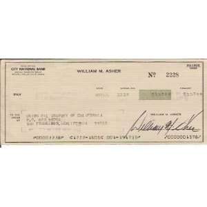  William Asher Signed Original Check