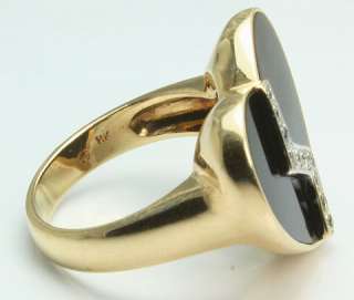 Designer 14K Gold Onyx Diamond Heart Ring Size 6  