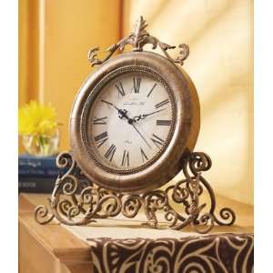   Style Bronze Finish Mantel Clock with Scroll Stand