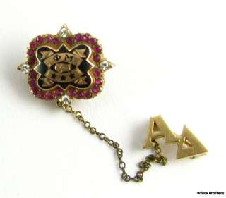   MU   Diamonds Rubies 10k Yellow Gold Greek sorority Vintage Pin Badge