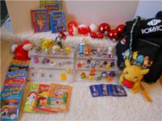 POKEMON Huge Lot FIGURES CARDS BACKPACK COLLECTIBLES T SHIRT BOOKS 