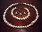 Navy Genuine pearls necklace bracelet earrings  