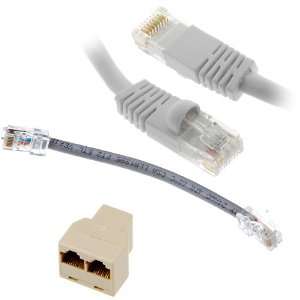   75FT White Cat5e Network Cable + Cat5e Ethernet T Adapter Electronics