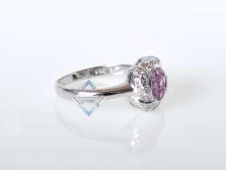 LeVian 18K White Gold Pave Diamond Pink Sapphire Ring  