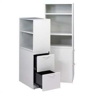  Freestanding Pedestal Tower with Side Bookcase and Two File Drawers 