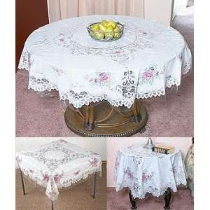  Reusable Floral Tablecloth 70 Round Cross Stitch & Lace 