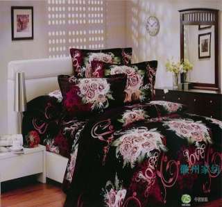 Pcs Black Rose Queen/King Duvet Comforter Bedding Set  