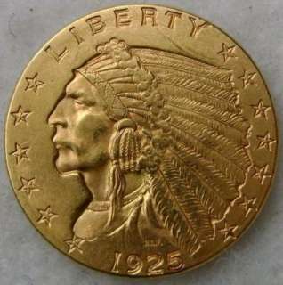 1925 D INDIAN HEAD $2.5 DOLLAR GOLD COIN QUARTER EAGLE  