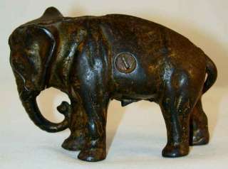 Antique Cast Iron Golden Still Penny Bank Elephant w/ Tucked Trunk 