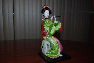 Vintage HANDMADE SILK BRODADE JAPANESE GEISHA DOLL Sitting and Playing 