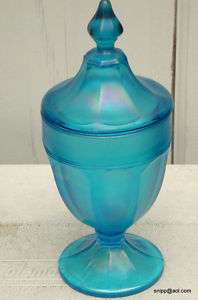 FENTON CELESTE BLUE STRETCH GLASS IRIDESCENT CANDY JAR  