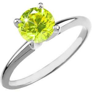 Prong Classic Solitaire Platinum Ring with Fancy Greenish Yellow 