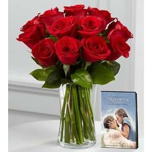   Rose Flower Bouquet With The Notebook Dvd   12 Stems   Vase Included