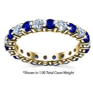 Diamond Eternity Ring Shared Prong Diamond and Blue Sapphire Gemstone 