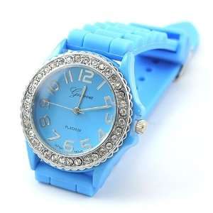  Aqua/blue Geneva Crystal Accented Silicone Watch 