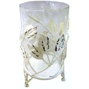  Iron & Glass Leaves Rustic Hurricane Candle Holder