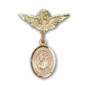 Gold Filled Baby Badge with St. Christopher Charm and Angel w/Wings 