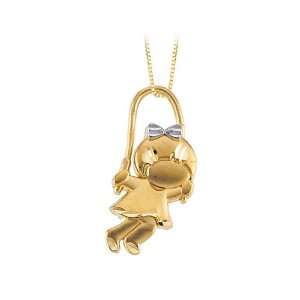  14K Two Tone Gold Girl Jumping Rope Pendant with Chain 