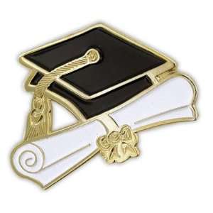  Pin   Graduation Cap and Diploma   Solid Brass, Plated in Gold 