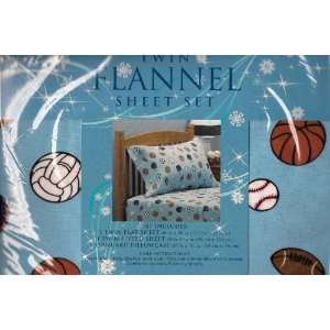   Flannel Twin Bedding Sheet Set   Blue Sports Cotton