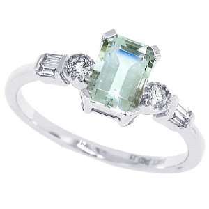  1.10ct Emerald Cut Green Amethyst Ring with Diamonds in 