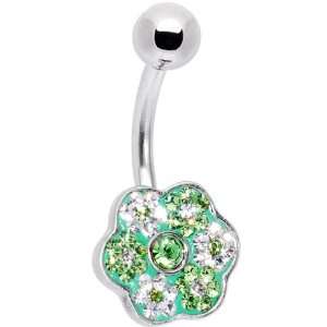  Clear Green Floral Flowers Belly Ring Jewelry