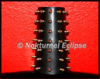   Leather Gauntlet Wristband Lace Up 1/2 Inch Spikes Black Metal Costume