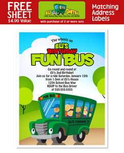 FUN BUS Birthday Party INVITATIONS  