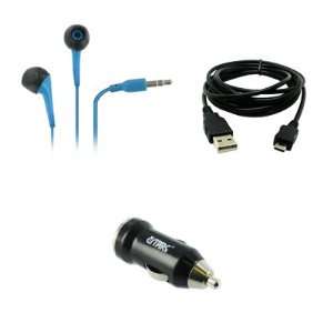  HTC Amaze 4G 3.5mm Stereo Earbud Headphones (Blue) + USB Car Charger 