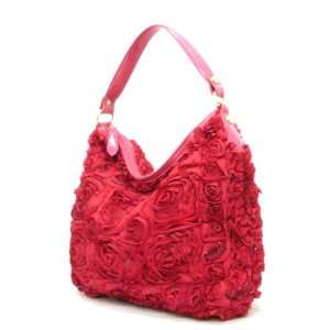 Hot Pink Chiffon Rosette Hobo Bag 