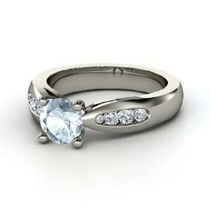  Mia Ring, Round Aquamarine 14K White Gold Ring with 