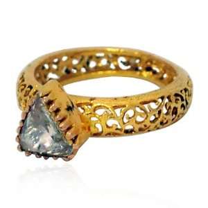 14k Solid Yellow Gold Ring 0.98ct Rose Cut Diamond Pave Ring Solitaire 