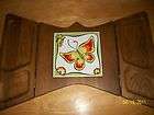 Vtg Wood Snack Tray Ceramic Butterfly Trivet Japan VGC
