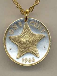 Gold on Silver Bahamas 1 cent coin Starfish Necklace  