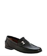 Testoni black leather moc stitched loafers style# 317438701