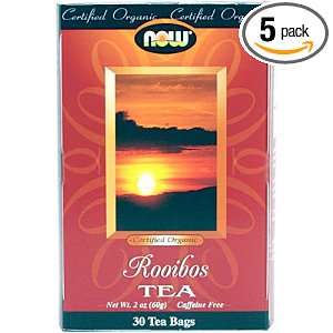 NOW Foods Organic Rooibus Tea, 30 Count 2 Ounce Boxes (Pack of 5 
