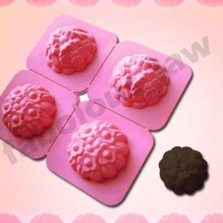 Silicone 4 Flower Cupcake Muffin Moon Cake Mold Pan New  
