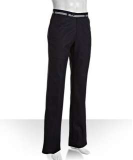Brioni blue cotton twill flat front striped waist pants
