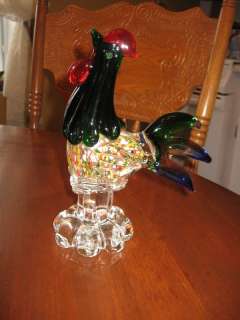 T34 VINTAGE BLOWN GLASS murano FIGURINE ROOSTER 8.5  