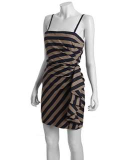BCBGMAXAZRIA ink and tan striped spaghetti strap wiggle dress