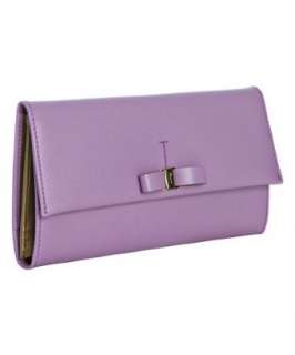 style #314627901 lavender crosshatched leather bow continental wallet