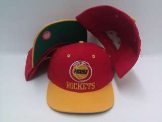   Vintage HOUSTON ROCKETS Snapback Hat Cap RED and YELLOW Logo Name NBA